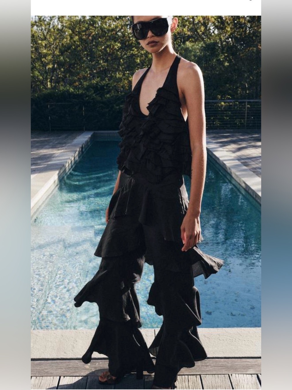 NWT Zara Collection Women’s Ramie Ruffled Pants Flowy Small Black 5344/051 - Picture 3 of 16